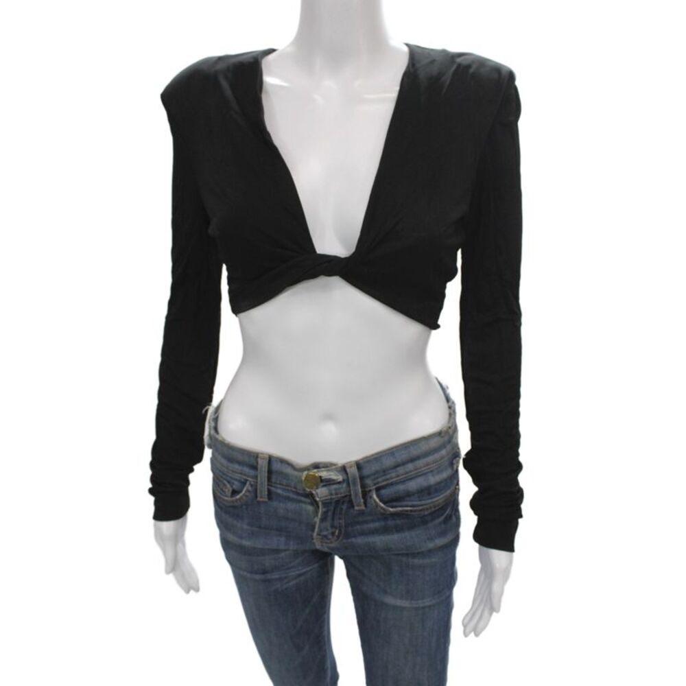 GAUGE81 Womens Cropped V-Neck Black Viscose Long Sleeve Blouse Size XS